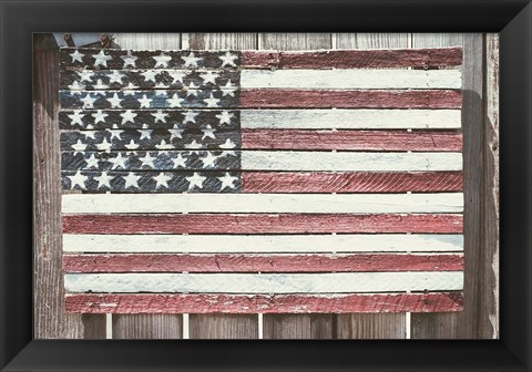 Framed Worn Wooden American Flag, Fire Island, New York Print
