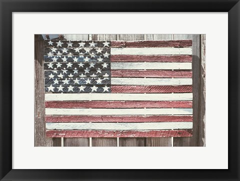 Framed Worn Wooden American Flag, Fire Island, New York Print