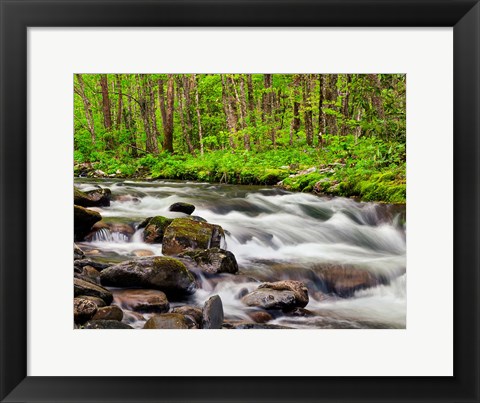 Framed Water Flows At Straight Fork, North Carolina Print