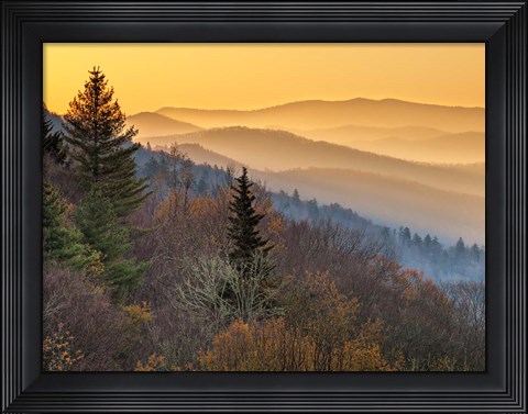 Framed Sunrise From The Oconaluftee Valley Overlook, North Carolina Print
