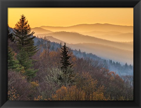 Framed Sunrise From The Oconaluftee Valley Overlook, North Carolina Print