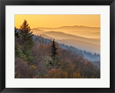 Framed Sunrise From The Oconaluftee Valley Overlook, North Carolina Print