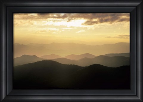 Framed Sunset Mountains Along Blue Ridge Parkway, North Carolina Print