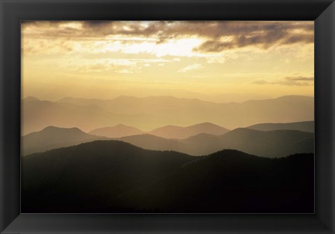 Framed Sunset Mountains Along Blue Ridge Parkway, North Carolina Print