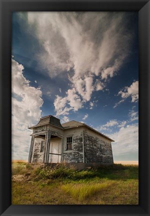 Framed Abandoned Township Hall On The North Dakota Prairie Print