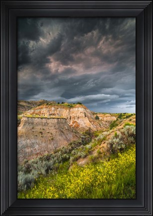 Framed Thunderstorm Approach On The Dakota Prairie Print