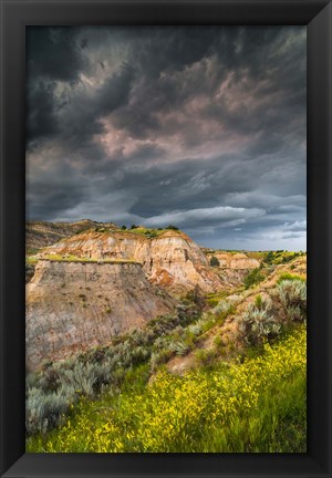 Framed Thunderstorm Approach On The Dakota Prairie Print