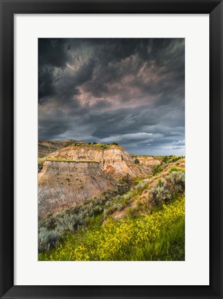 Framed Thunderstorm Approach On The Dakota Prairie Print