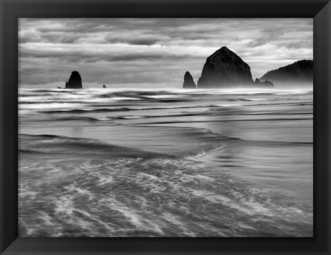 Framed Cannon Beach, Oregon (BW) Print