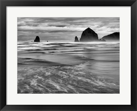 Framed Cannon Beach, Oregon (BW) Print