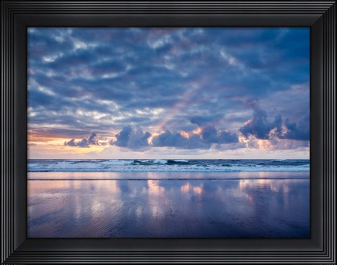 Framed Sunset From North Jetty Beach, Oregon Print