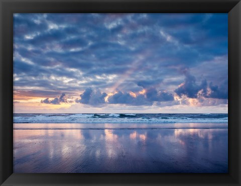 Framed Sunset From North Jetty Beach, Oregon Print