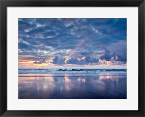 Framed Sunset From North Jetty Beach, Oregon Print