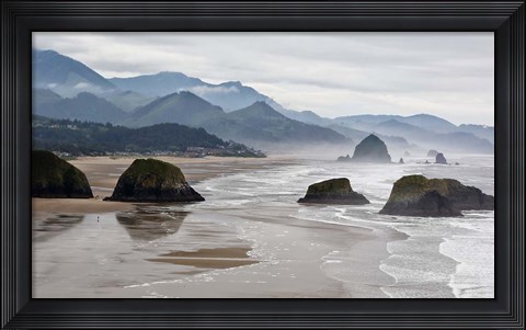 Framed Rocky Cannon Beach Panorama, Oregon Print