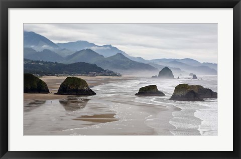 Framed Rocky Cannon Beach Panorama, Oregon Print