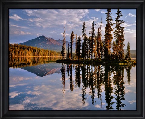 Framed Diamond Peak Reflecting In Summit Lake, Oregon Print