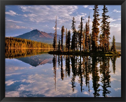 Framed Diamond Peak Reflecting In Summit Lake, Oregon Print