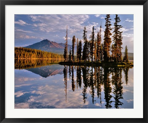 Framed Diamond Peak Reflecting In Summit Lake, Oregon Print