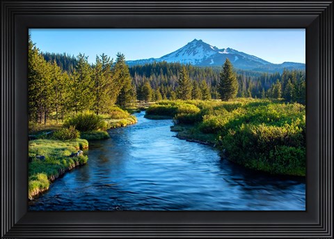 Framed Mt Bachelor And The Deschutes River, Oregon Print