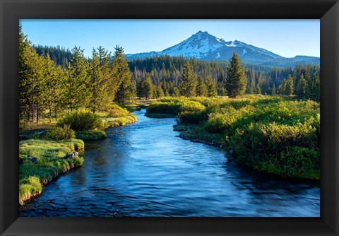 Framed Mt Bachelor And The Deschutes River, Oregon Print