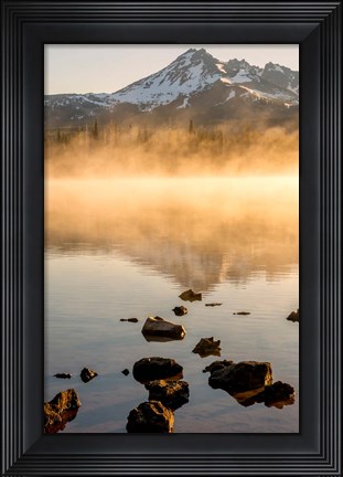 Framed Misty Sparks Lake With Mt Bachelor, Oregon Print