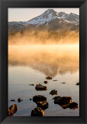 Framed Misty Sparks Lake With Mt Bachelor, Oregon Print