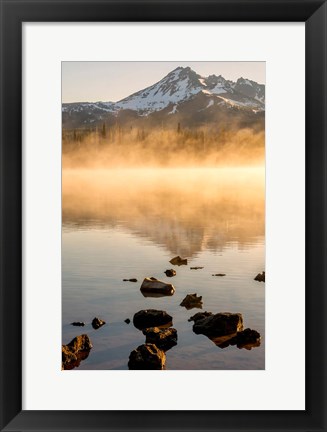 Framed Misty Sparks Lake With Mt Bachelor, Oregon Print