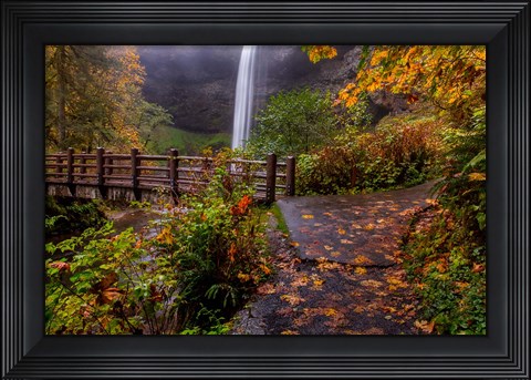 Framed South Falls In Autumn, Oregon Print