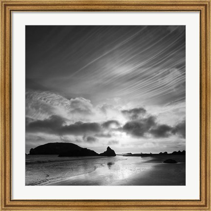 Framed Harris Beach State Park At Sunset, Oregon (BW) Print