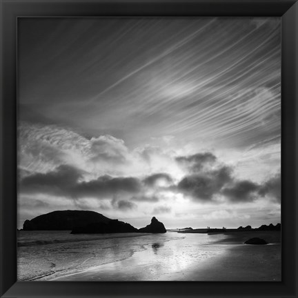 Framed Harris Beach State Park At Sunset, Oregon (BW) Print