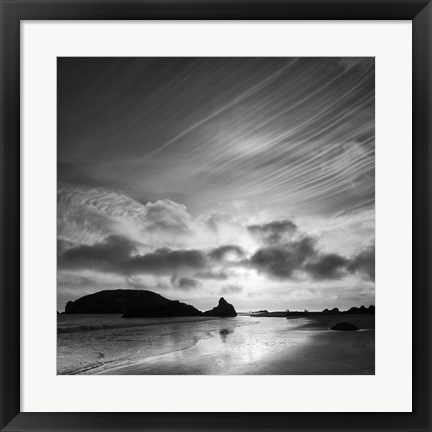 Framed Harris Beach State Park At Sunset, Oregon (BW) Print