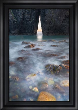 Framed Ocean Spray Over Lichen Covered Rocks At Arch, Harris Beach State Park Print