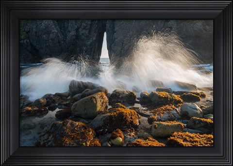 Framed Ocean Spray On Rocky Coastline, Oregon Print