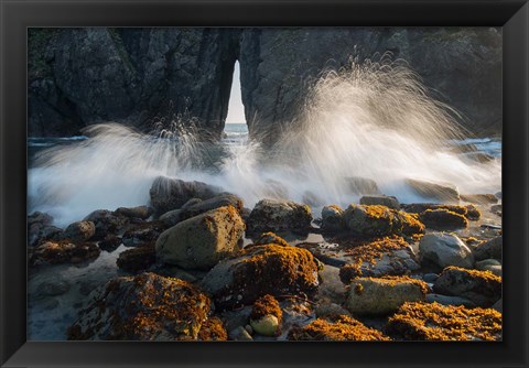 Framed Ocean Spray On Rocky Coastline, Oregon Print