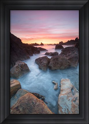 Framed Soft Sunset And Incoming Tide At Harris Beach State Park, Oregon Print