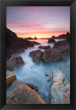 Framed Soft Sunset And Incoming Tide At Harris Beach State Park, Oregon Print