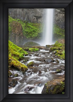 Framed Latourell Falls And Creek, Columbia Gorge, Oregon Print