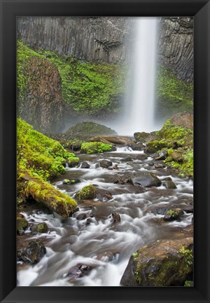 Framed Latourell Falls And Creek, Columbia Gorge, Oregon Print