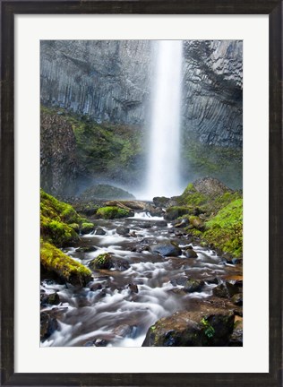 Framed Latourell Falls And Creek, Columbia Gorge, Oregon Print