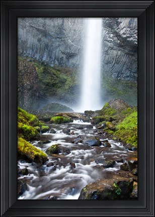 Framed Latourell Falls And Creek, Columbia Gorge, Oregon Print