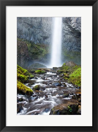 Framed Latourell Falls And Creek, Columbia Gorge, Oregon Print