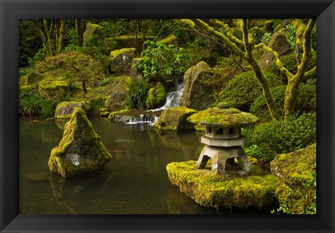 Framed Portland Japanese Garden Pond, Oregon Print