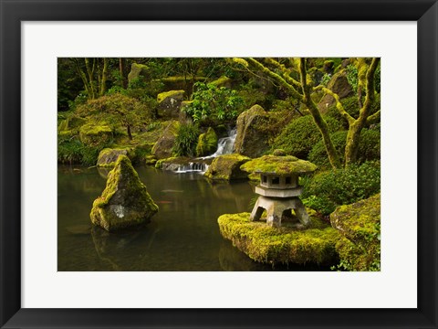 Framed Portland Japanese Garden Pond, Oregon Print