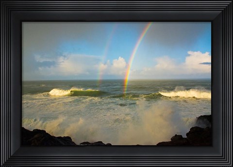 Framed Double Rainbow Over Depoe Bay, Oregon Print