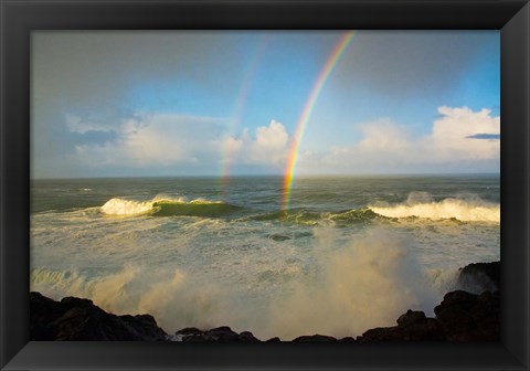 Framed Double Rainbow Over Depoe Bay, Oregon Print