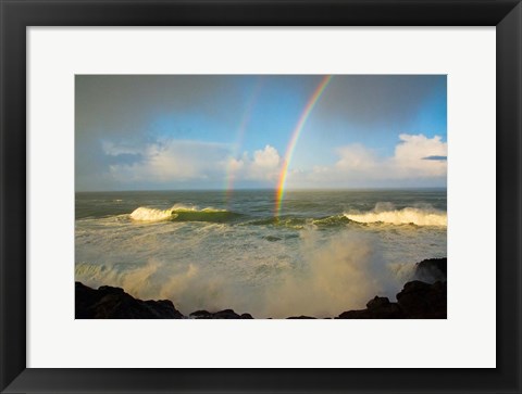 Framed Double Rainbow Over Depoe Bay, Oregon Print