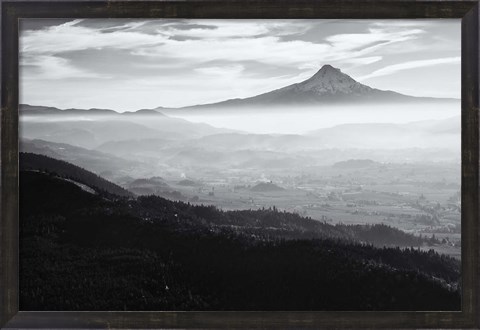 Framed Smoke In The Hood River Valley, Oregon (BW) Print