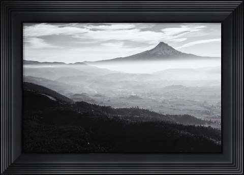 Framed Smoke In The Hood River Valley, Oregon (BW) Print