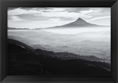 Framed Smoke In The Hood River Valley, Oregon (BW) Print