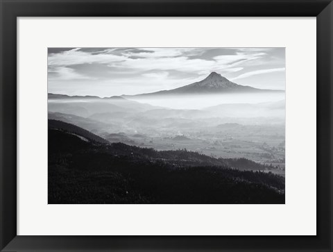 Framed Smoke In The Hood River Valley, Oregon (BW) Print